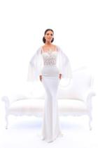 Tarik Ediz - 93458 Cape Sleeve Trailing Beadwork Sheath Gown