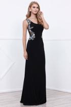 Nox Anabel - Sleeveless Scoop Neck Long Jersey Dress With Lace Appliques And Sweep Train 8323