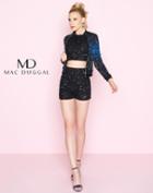 Mac Duggal - 4753n Two Piece Sequined Romper With Full Zip Jacket