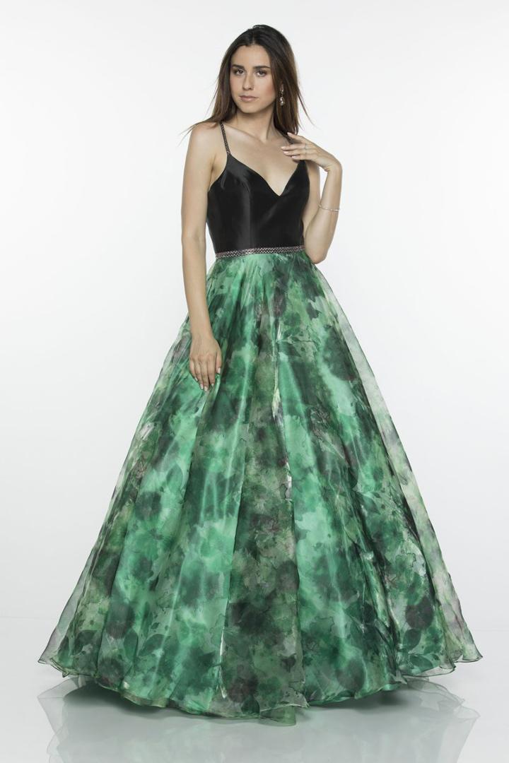 Milano Formals - E2449 Sleek V-neck Floral Organza Ballgown