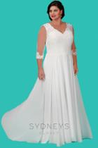 Sydney's Closet - Long Embroidered Lace Dress With Quarter Length Sleeves Sc5207