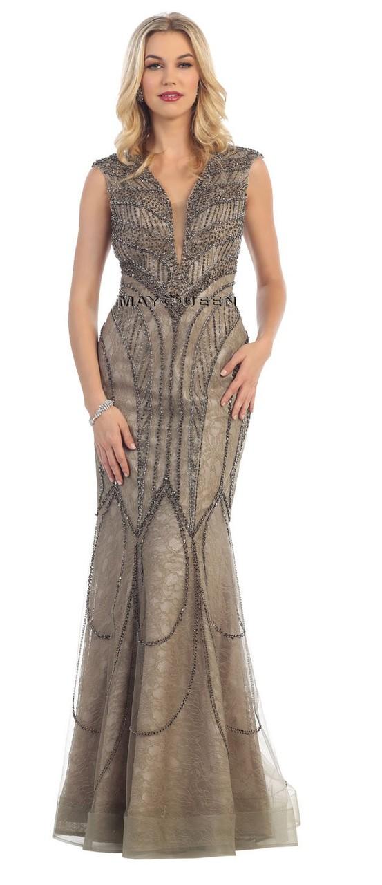 Plunging V-neck Embellished Lace Mermaid Dress