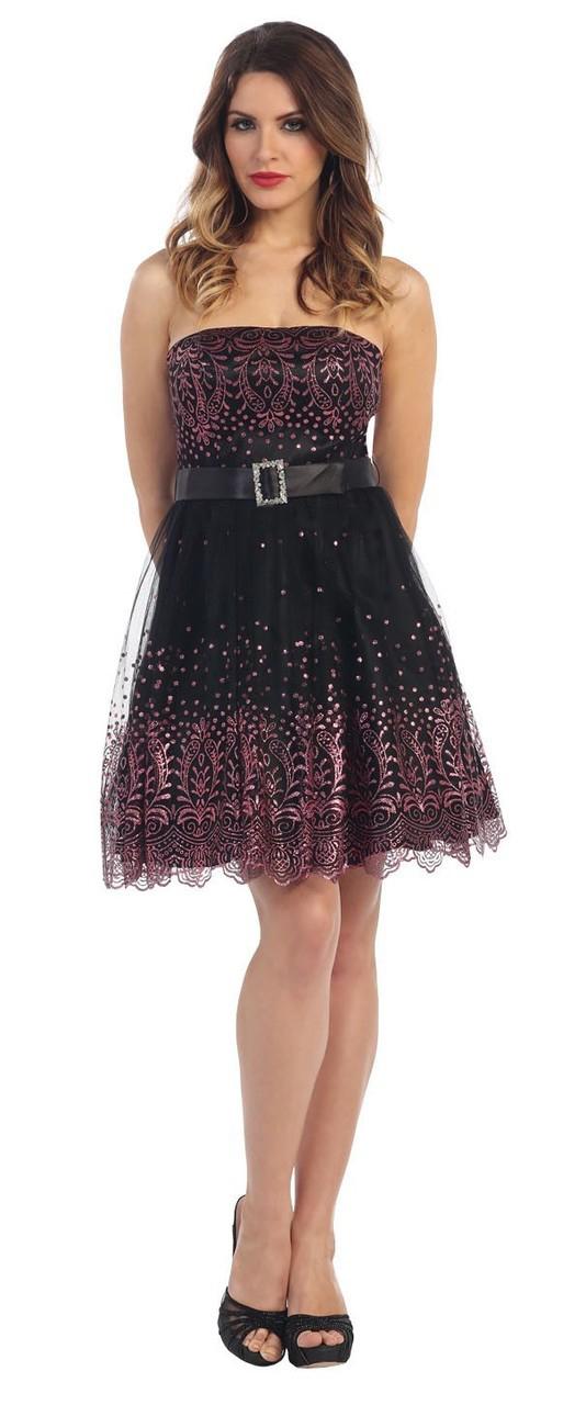 May Queen - Mq1245 Strapless Straight Mesh Cocktail Dress