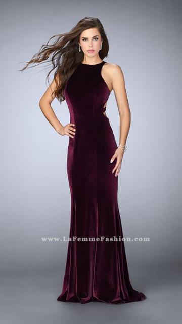 La Femme - Glamorous Sleeveless High Neck Velvet Dress 24316