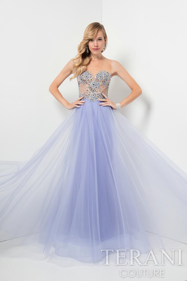 Terani Prom - Dazzling Beaded Illusion Neck Polyester A-line Gown 1712p2456