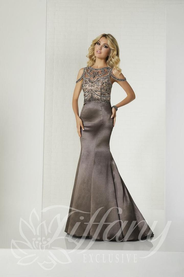 Tiffany Designs - 46131 Drape Accented Ornate Illusion Jewel Gown