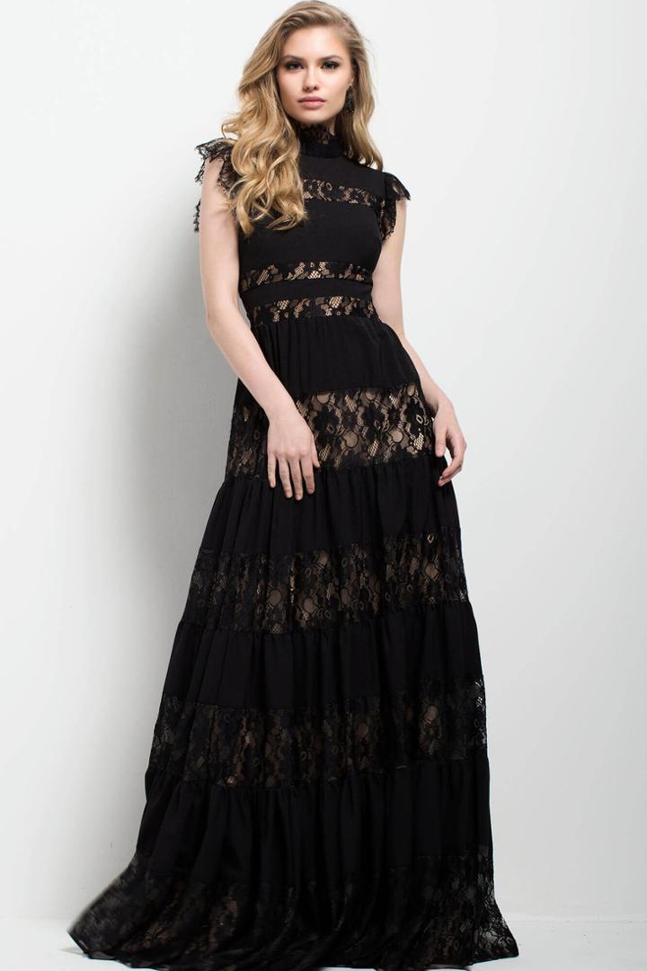 Jovani - 51647 High Neck Lace Tiered Evening Dress