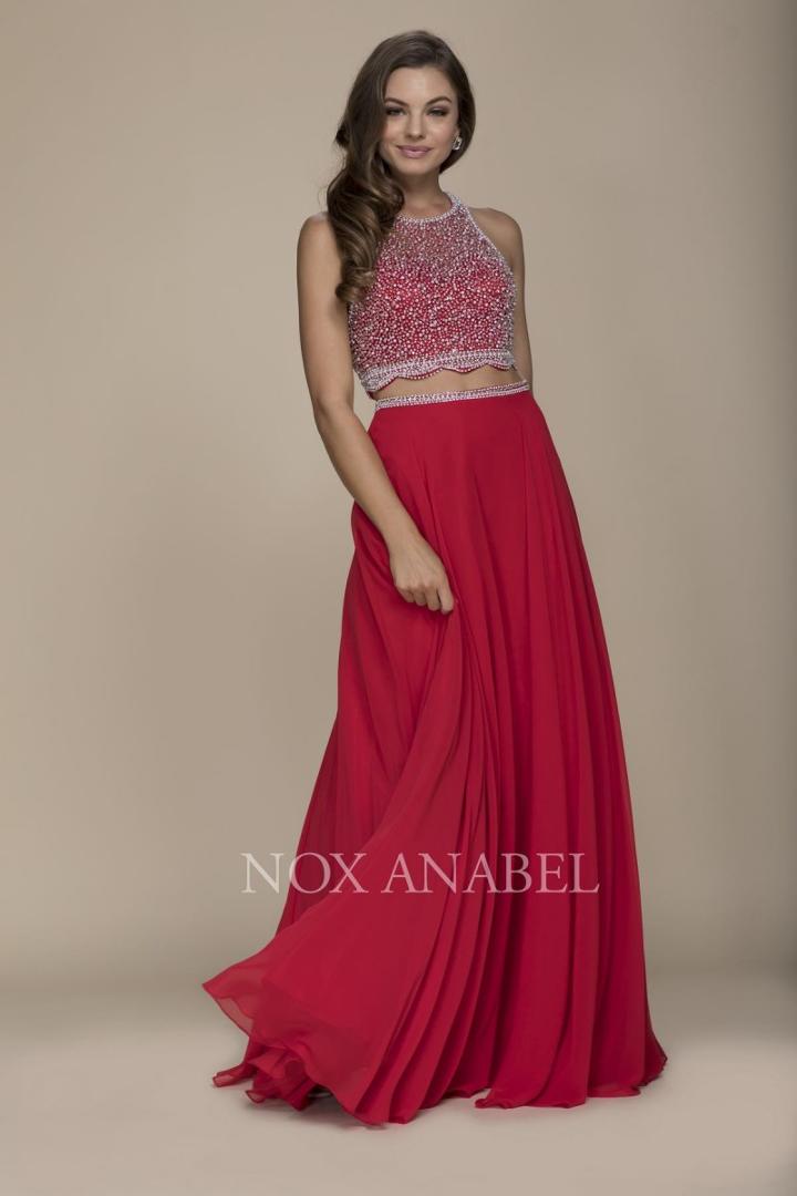 Nox Anabel - G095 Two Piece Beaded Halter Chiffon A-line Dress