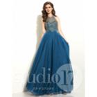 Studio 17 - Bejeweled High Halter Neck Two Tone Chiffon A-line Dress 12597