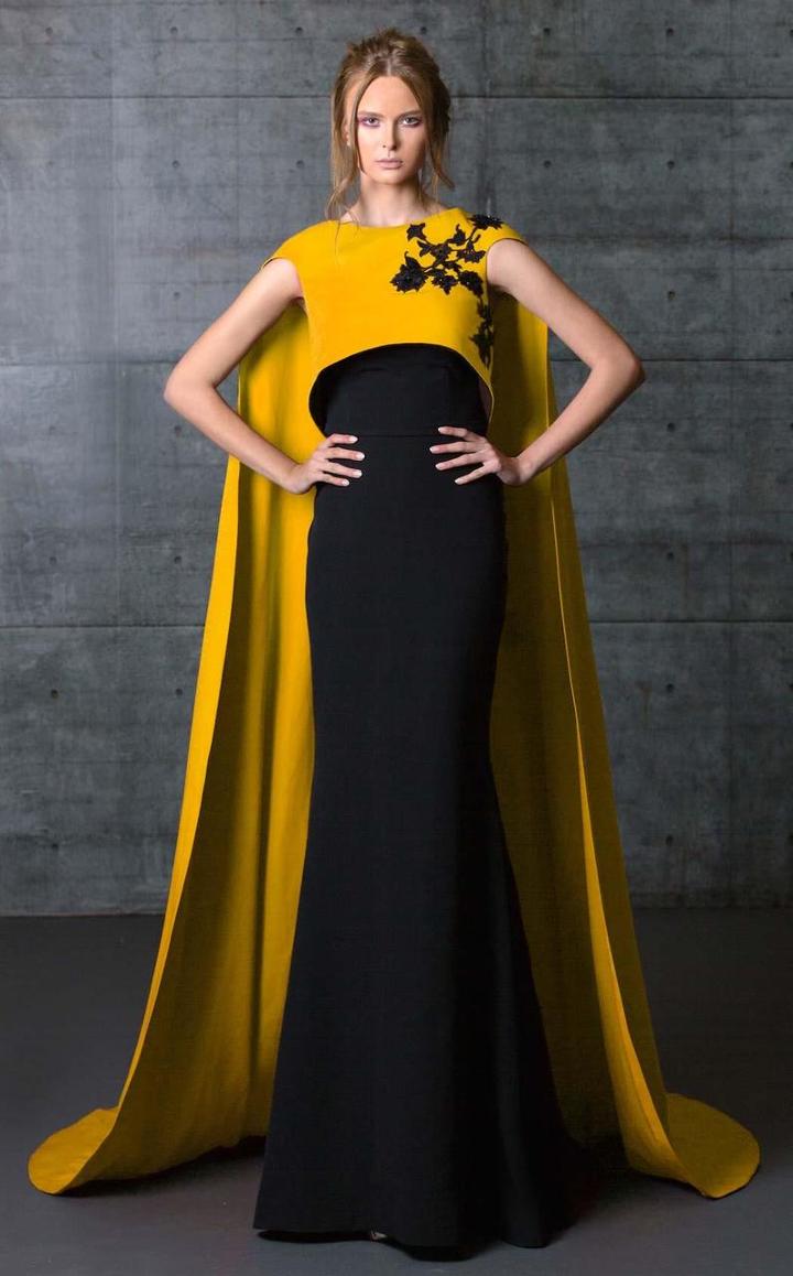 Mnm Couture - Bateau Neck Trumpet Dress With Cape N0071