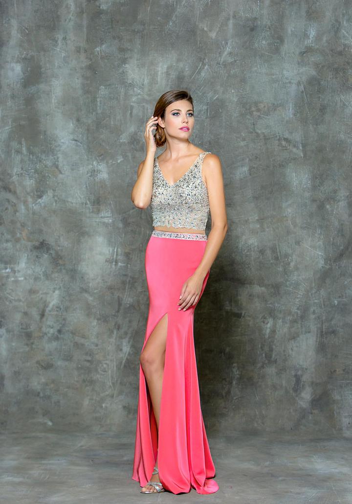 Glow By Colors - G678 Embellished V-neck Sheath Dress