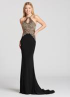 Ellie Wilde - Ew118165 Beaded Halter Jersey Fitted Dress