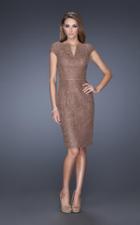 La Femme - 20501 Lace Split V-neck Column Dress