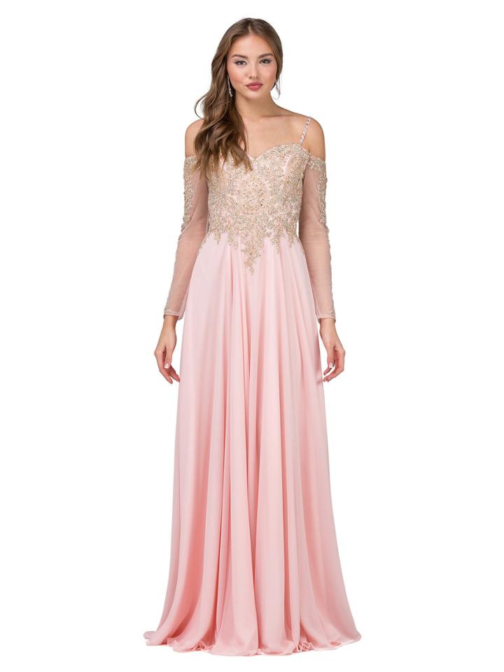 Dancing Queen - Appliqued Sheer Long Sleeves A-line Gown
