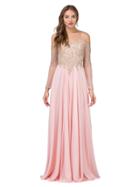Dancing Queen - Appliqued Sheer Long Sleeves A-line Gown