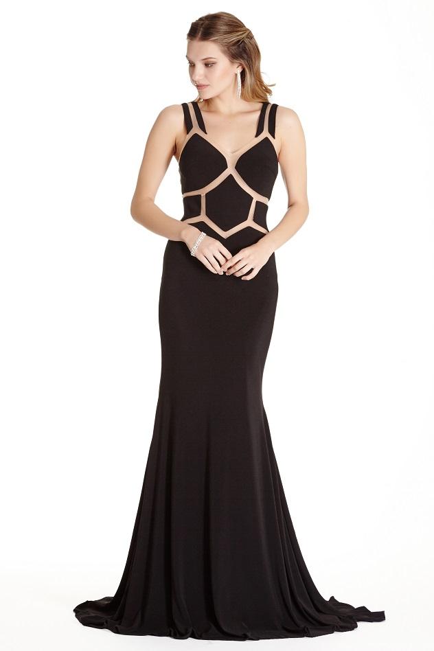 Aspeed - L1781 Detailed V-neck Fitted Evening Dress