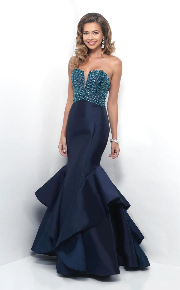 Blush - 11253 Beaded Strapless Ruffled Mermaid Gown