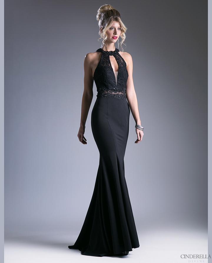 Cinderella Divine - Embellished Lace Halter Fitted Dress