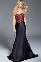 Jovani - 48122 Crimson Floral Embroidered Strapless Mermaid Gown