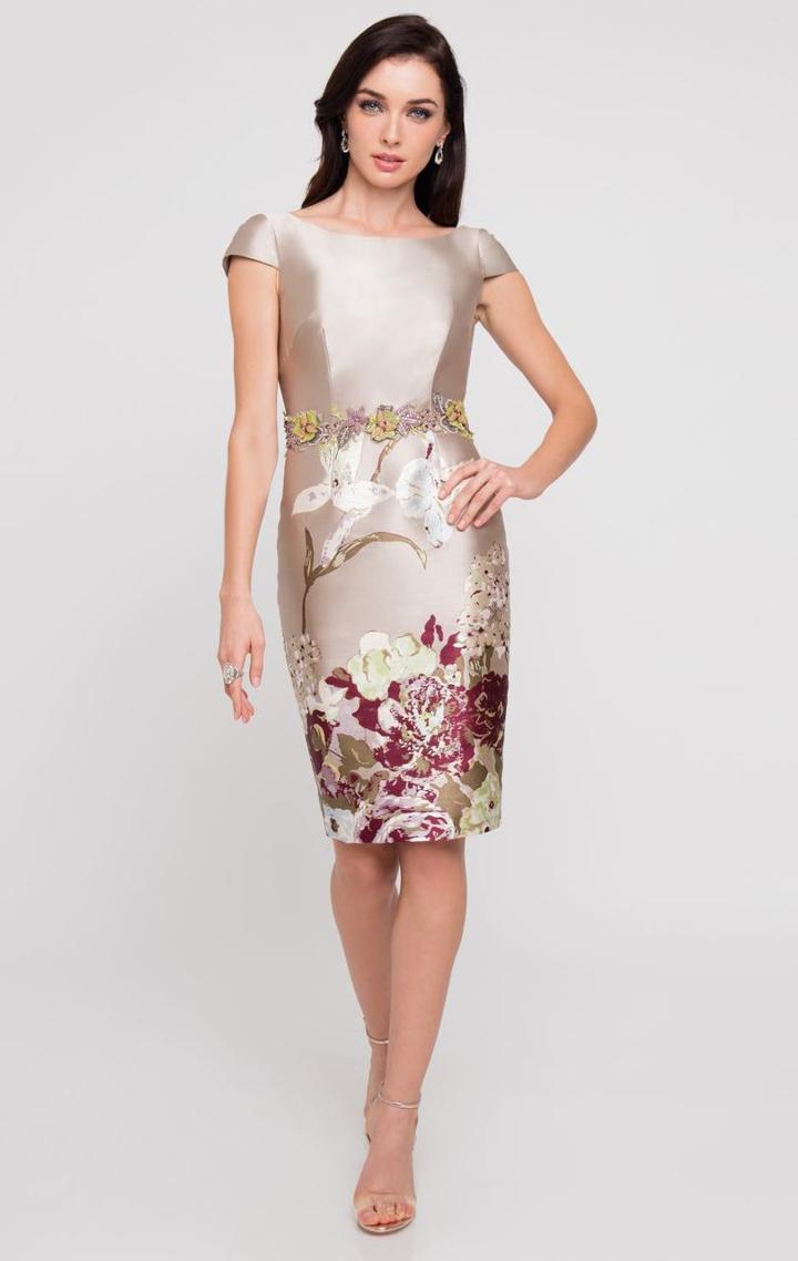 Terani Couture - 1811c6023 Floral Bateau Cap Sleeves Dress