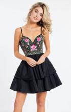 Rachel Allan Short - 4388 Sleeveless Floral Beaded Taffeta Short Dress