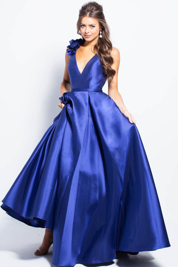 Jovani - Jvn58962 Floral Appliqued Plunging Mikado Ballgown