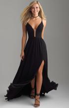 Madison James - 18-650 Illusion Plunge Neckline Chiffon Evening Dress