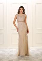 May Queen - Rq7524 Bedazzled Sheer Bateau Sheath Dress