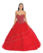 May Queen - Beaded Sweetheart Gold Trimmed Ball Gown Lk48