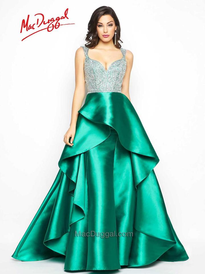 Mac Duggal Prom - 48501 M V-neck Gown In Emerald Green