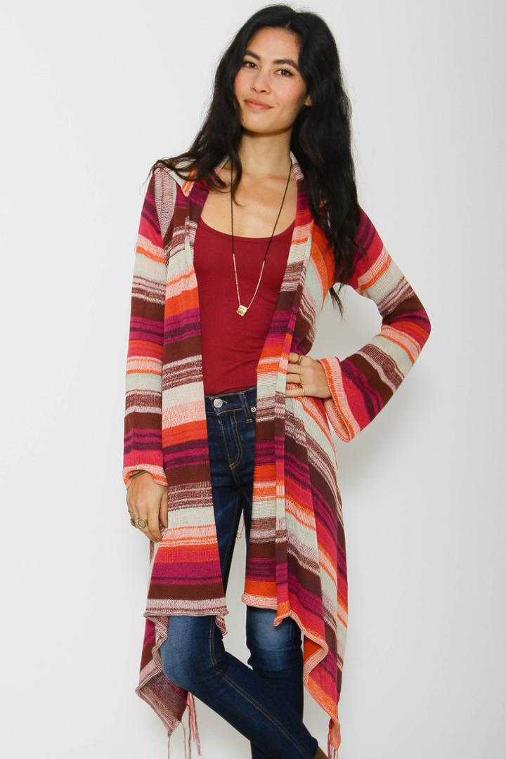 Goddis - Linsey Hooded Wrap W/ Fringe In Starfruit