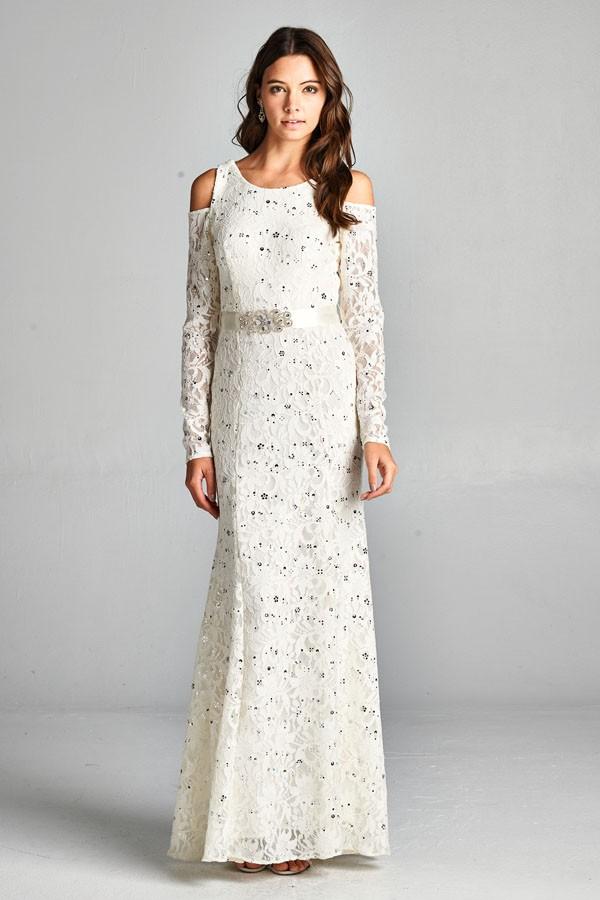 Aspeed - D111 Cold Shoulder Ivory Evening Dress