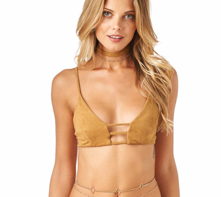 Montce Swim - Tan Faux Suede Cage Bralette Top