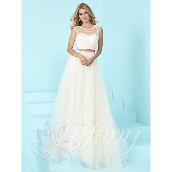 Tiffany Designs - Iridescent Bateau Illusion Tulle Long Evening Gown 16242