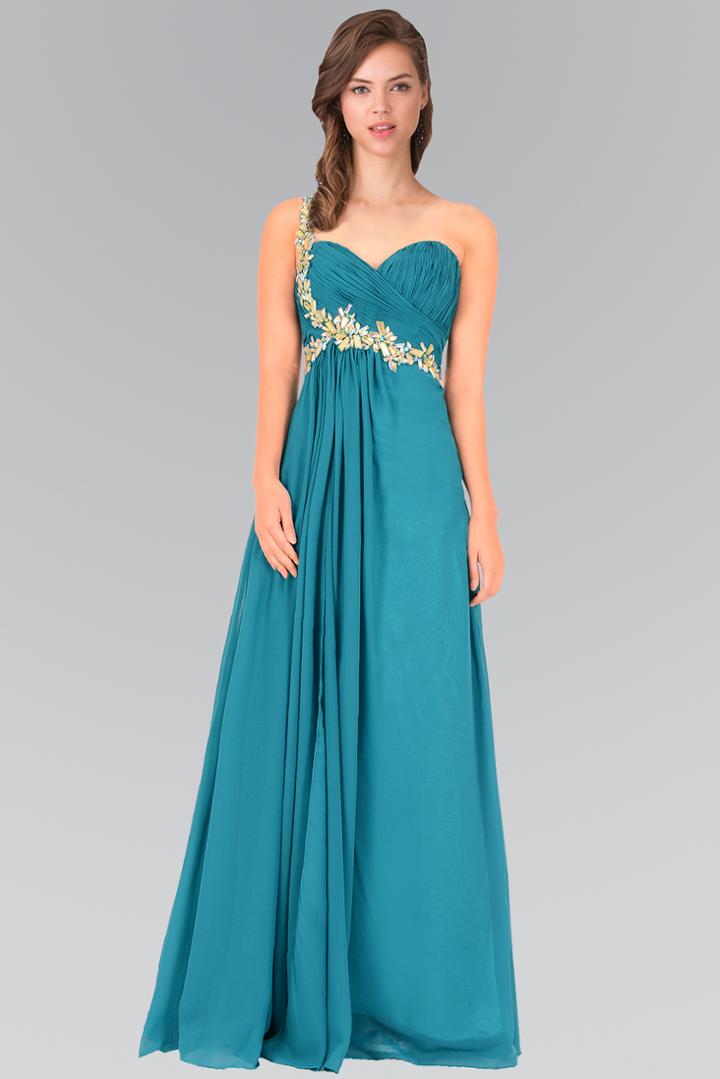 Elizabeth K - Jeweled Ruched Sweetheart Chiffon Dress Gl1030