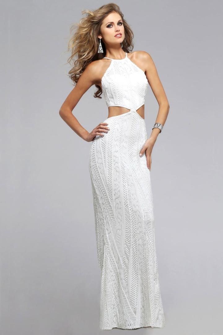 Faviana - S7788 Halter Sequined Cutout Evening Gown