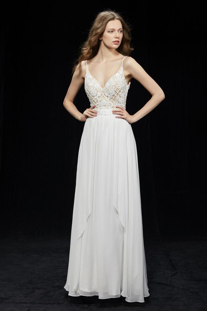 Angela And Alison - 81007 Floral Lattice Beaded Draping Chiffon Gown