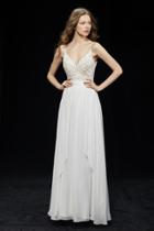 Angela And Alison - 81007 Floral Lattice Beaded Draping Chiffon Gown