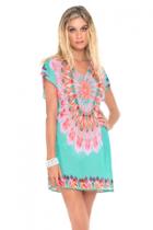 Luli Fama - Dream Catcher Cap Sleeve Short Caftan In Multicolor (l472991)