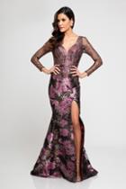 Terani Couture - 1723m4620 Long Sleeve Floral Print Evening Dress