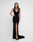 Terani Couture - 1813e6373 Lace High Neck Sheath Gown