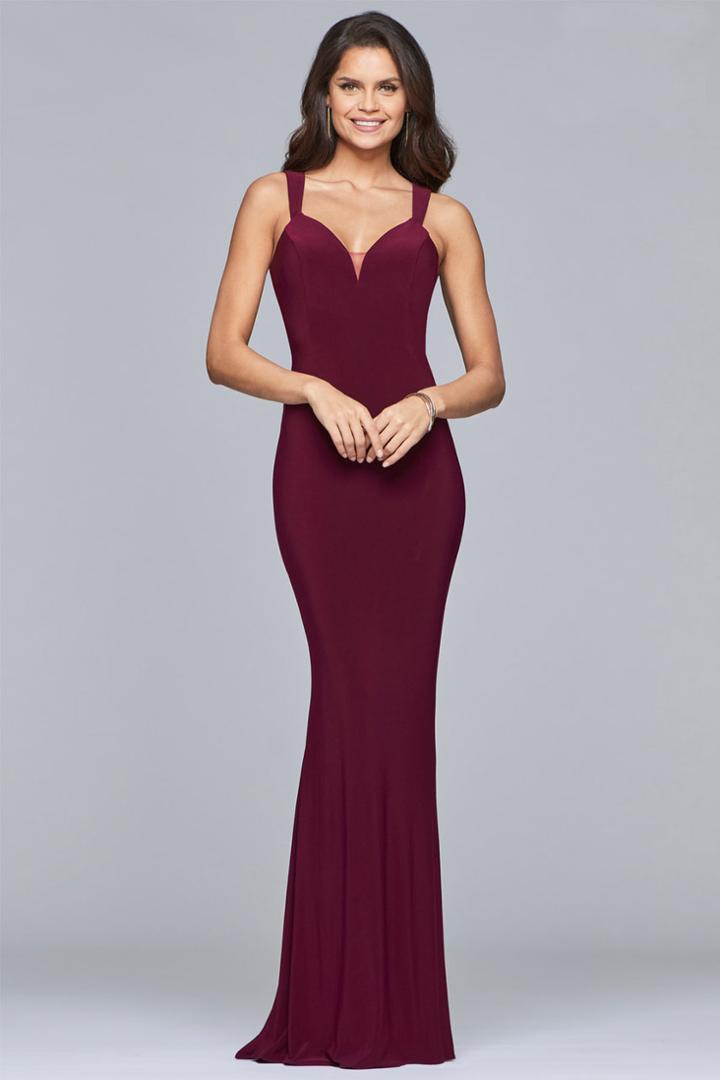 Faviana - S10106 Sleek V-neck Jersey Sheath Dress