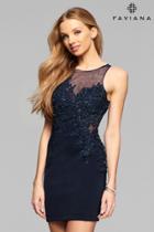 Faviana - S7885 Short Neoprene Cocktail Dress With Beaded Lace Applique And Illusion Bodice