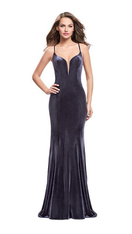 La Femme - 25174 Plunging Sweetheart Velvet Sheath Gown