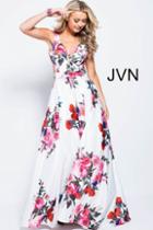 Jovani - Jvn59146 V-neck Side Cutouts Floral A-line Gown