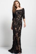 Jovani - 49636 Lace Quarter Length Sleeve Gown