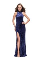 La Femme - 25783 Beaded High Halter Velvet Sheath Dress