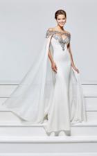 Tarik Ediz - Thin Strapped Fitted Gown With Cape 93153