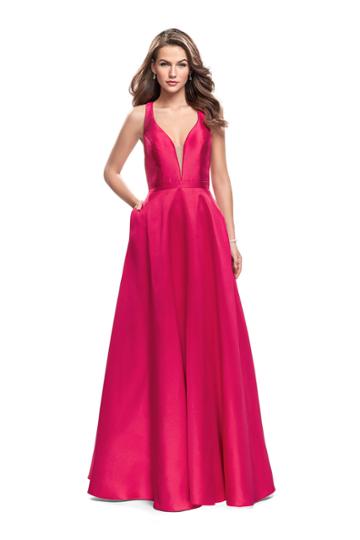 La Femme Gigi - 26215 Deep V-neck Mikado A-line Gown