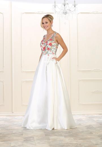 May Queen - Floral Embroided V-neck Ballgown